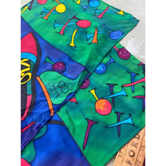 90s Silkscapes Hand Painted Rectangle Silk Golf Scarf Light Bright Tee Ball NEW - Picture 4 of 6